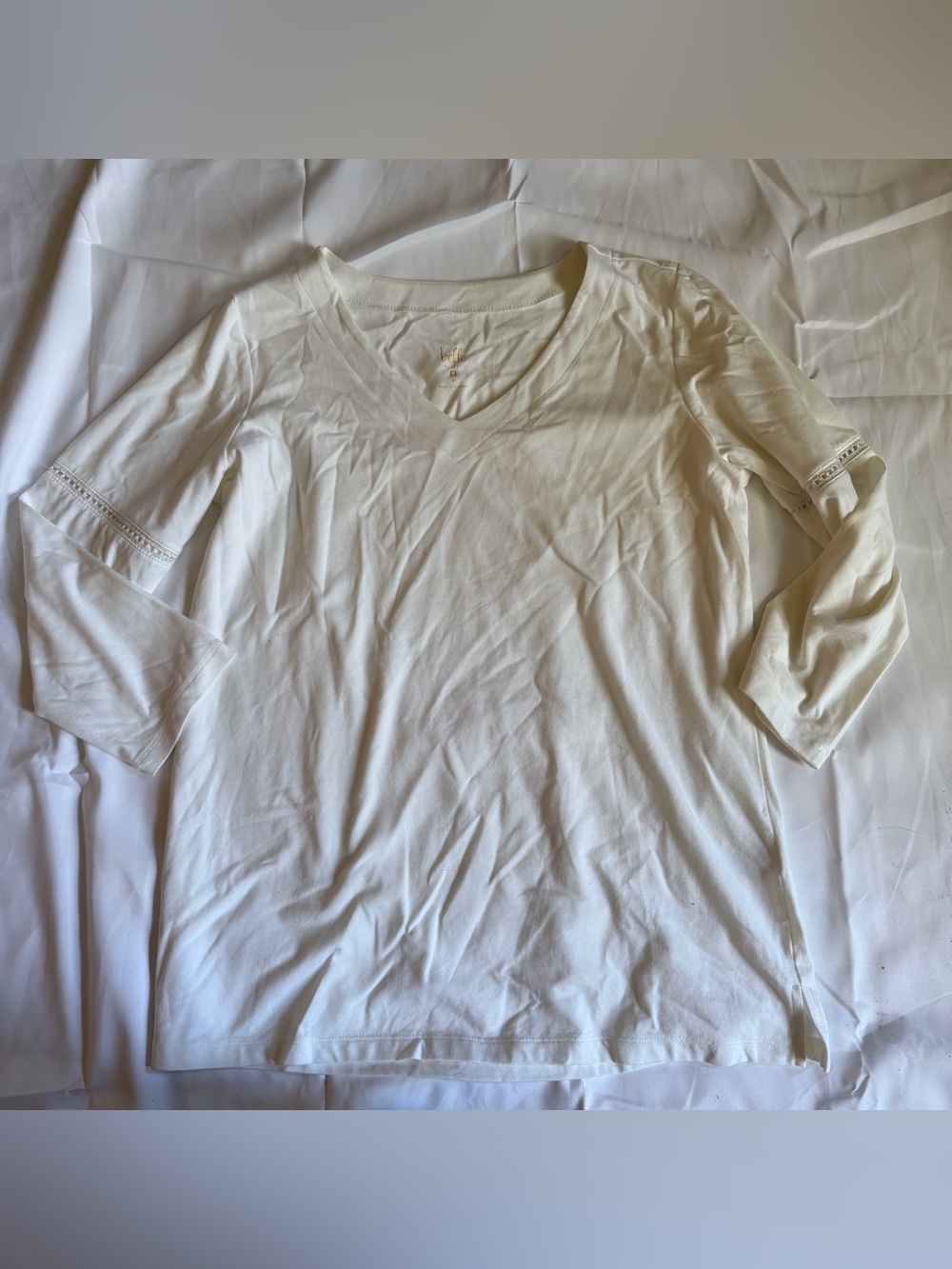 Belle by Kim Gravel Cream V-Neck 3/4 Sleeve Top